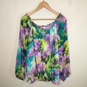 Uniform JPR Floral Top Blouse Shirred Hem Ruffled